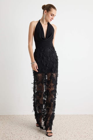 TRENDYOLMİLLA Damen Schwarz Einfarbig Maxi Ärmellos Gerade Abend & Ball Kleid