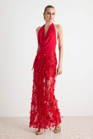TRENDYOLMİLLA Damen Rot Einfarbig Maxi Ärmellos Gerade Abend & Ball Kleid