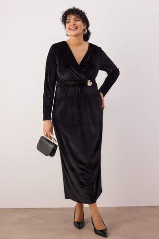 Trendyol Curve Damen Schwarz Einfarbig Maxi Lang Party Bodycon Große Größen Kleid
