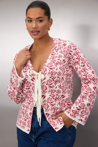 Trendyol Curve Damen Rosa Geblümt Lang Regular Fit Große Größen Cardigans