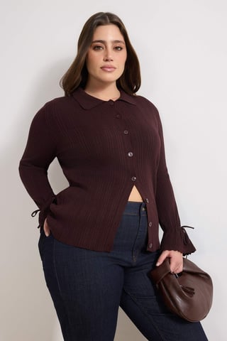 Trendyol Curve Damen Bordeaux Einfarbig Lang Tailliert Große Größen Cardigans