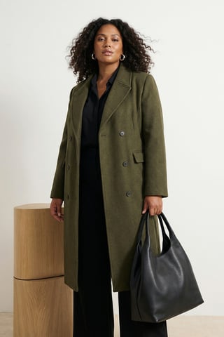 Trendyol Curve Damen Khaki Einfarbig Lang Regular Fit Große Größen Mäntel