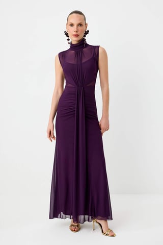 TRENDYOLMİLLA Damen Lila Einfarbig Maxi Ärmellos Abschluss / Ball Meerjungfrau Abend & Ball Kleid