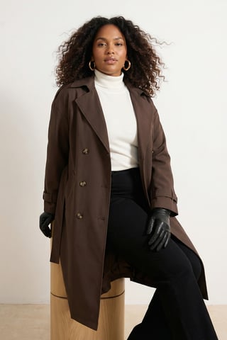 Trendyol Curve Damen Braun Einfarbig Oversize Große Größen Trenchcoats