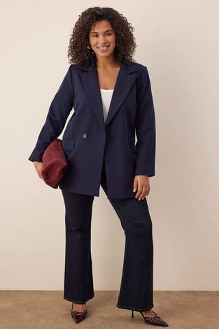 Trendyol Curve Damen Dunkelblau Einfarbig Lang Oversize Große Größen Blazer