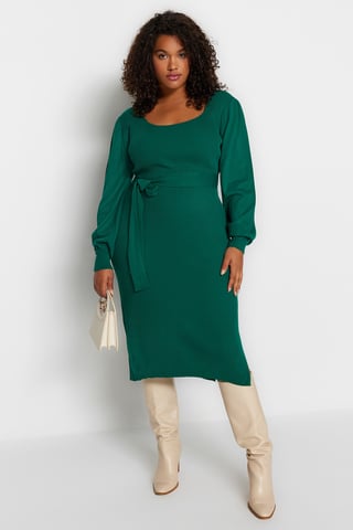 Trendyol Curve Damen Grün Einfarbig Midi Lang Casual Bodycon Große Größen Kleid