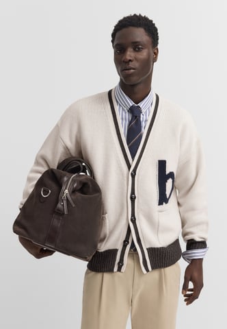 Bugatti Herren Strickjacke Wollmix V-Ausschnitt Logo