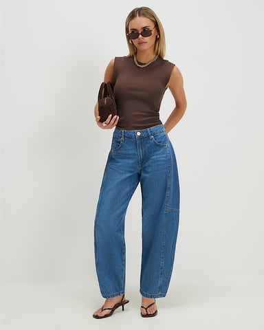 River Island Damen Petite Barrel-Leg-Jeans Blau Soft