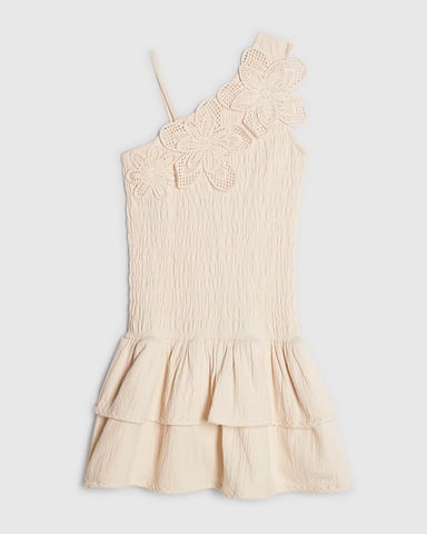 River Island Mädchenkleid Cremefarben Asymmetrisch Häkeblume