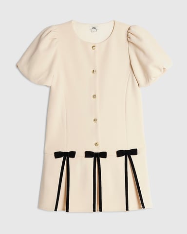 River Island Mädchenkleid Cremefarben Plissierter Schleifensaum Rundhalsausschnitt