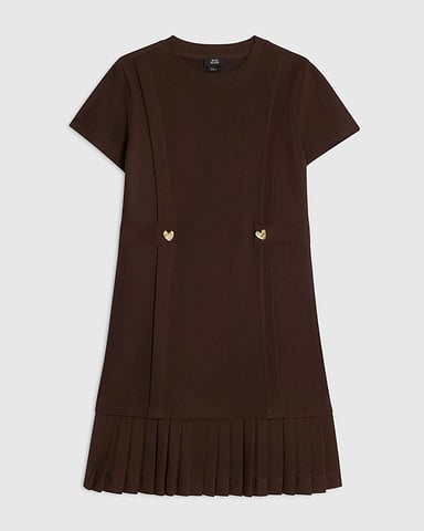 River Island Mädchenkleid Braun mit hochwertigem Plisseesaum