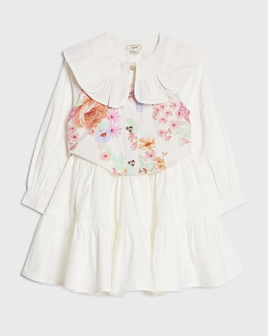 River Island Mini Mädchenhemdkleid Weiß Blumenmuster 2-in-1