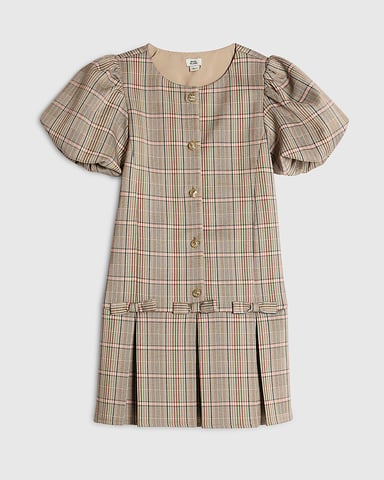 River Island Mädchenkleid Braun Karomuster Plissierter Schleifensaum