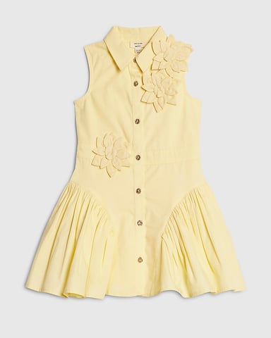 River Island Mädchen Mini-Hemdkleid Gelb mit 3D-Blume Ärmellos