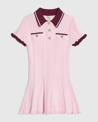 River Island Mini Mädchen Kleid mit Volants, Rosa, Strick, Kragen