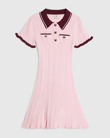 River Island Mädchenkleid Rosa Strickstoff Flared mit Kragen