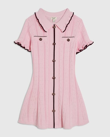River Island Mädchen Strickkleid mit Kragen, Mini, Rosa, Bogenkanten