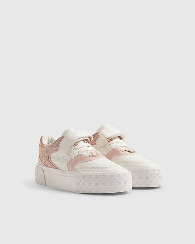 River Island Mädchen-Sneaker Weiß Monogramm Glitzer Leopard