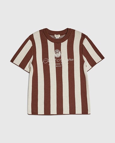 River Island Mini Jungen-T-Shirt Braun Gestreift Fußball Rundhalsausschnitt