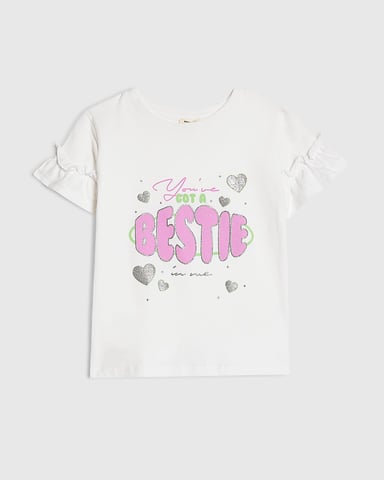 River Island Mini Mädchen-T-Shirt Weiß Got A Bestie Rundhalsausschnitt