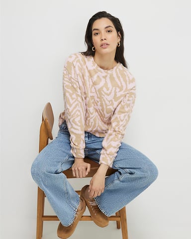 River Island Damenoberteil Rosa Langarm Zebradesign Kuschelig