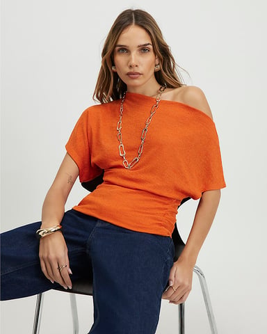 River Island Damen Drapiertes Oberteil Orange Mit Bündchenabschluss