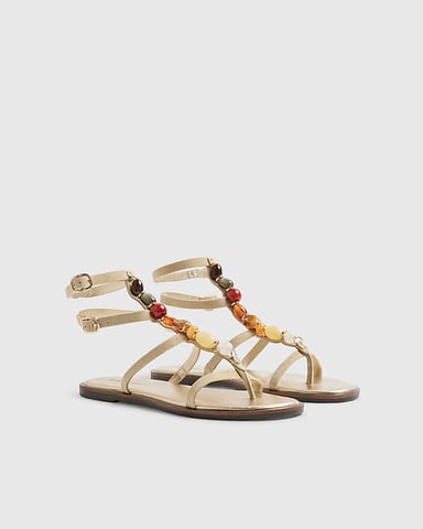 River Island Damen-Gladiatorensandalen Beige mit Schmucksteinverzierung