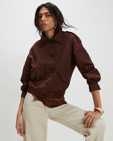 River Island Damenjacke Braun Nylon Knopfleiste