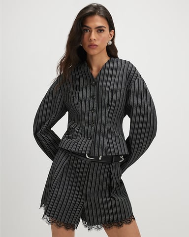 River Island Damenjacke Schwarz Nadelstreifen Cocoon-Ärmel