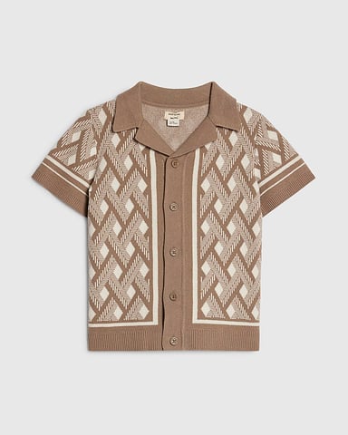 River Island Jungen Minishirt Beige Geometrisch Gestrickt mit Kragen