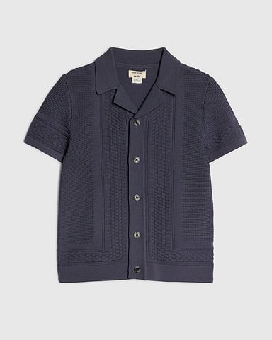 River Island Jungen Minihemd Strickhemd mit Kragen und Knopfleiste Marineblau