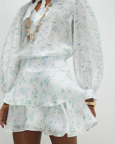River Island Damen Minirock Weiß Blumenmuster Rara Reißverschluss Mehrlagig