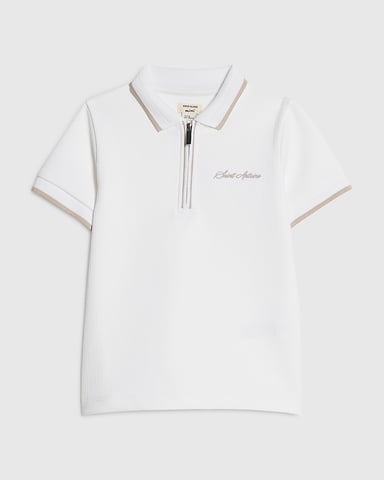 River Island Mini Jungen-Poloshirt Weiß Strukturierter Viertelreißverschluss