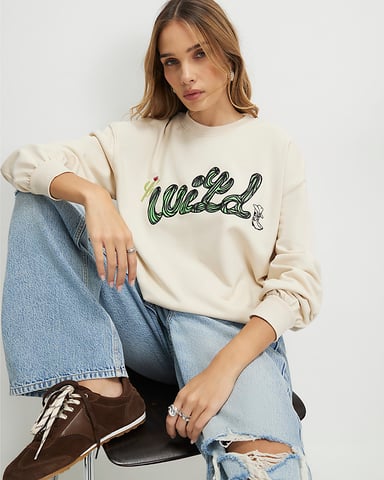River Island Damen-Sweatshirt Creme Baumwollmischung Kaktus