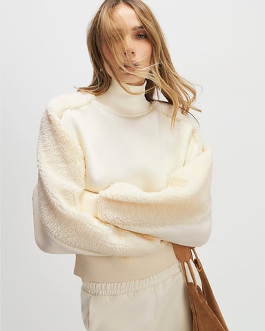 River Island Damen-Sweatshirt Creme Langarm Borg-Detail