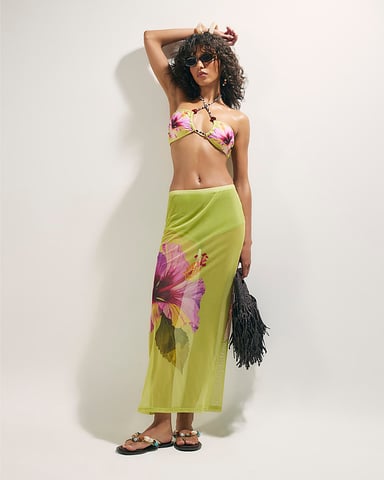 River Island Damen-Maxirock Grün mit Hibiskusmuster und elastischem Bund