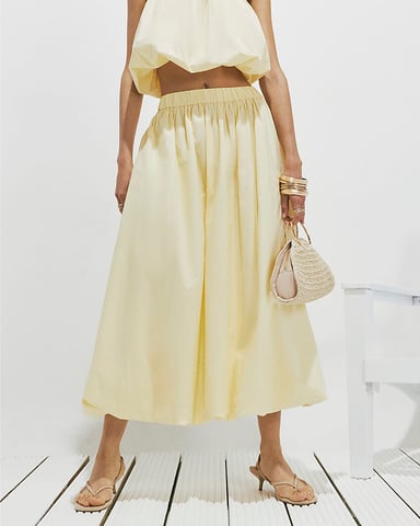River Island Damen-Maxirock Gelber Popeline-Stoff Blasensaum
