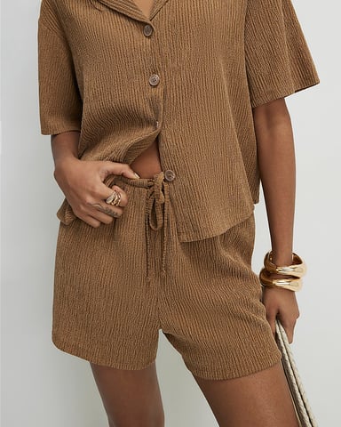 River Island Damen Shorts Beige Strukturierter Stoff Kordelzugbund