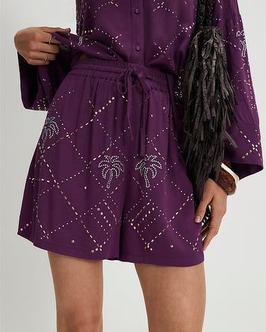 River Island Damen Shorts Lila Verzierter Palmen-Print