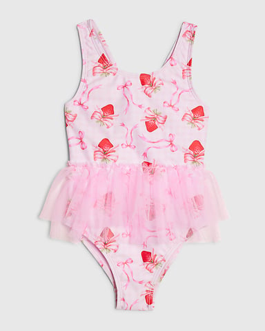 River Island Mini Mädchen-Badeanzug Rosa Erdbeer-Schleife Tutu