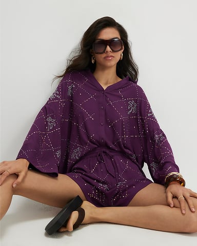 River Island Damenbluse Lila Palmenverzierung