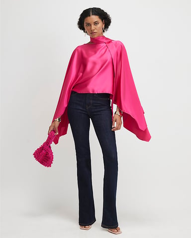 River Island Damen Cape Pink Satin Schal mit Fransen