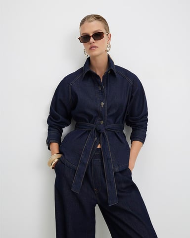 River Island Damen-Trenchjacke Blau Denim Kurz