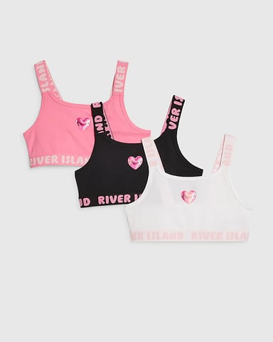 River Island Mädchen Crop-Top Pink mit Trägern, 3er-Pack, Ärmellos