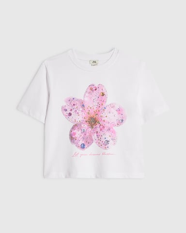 River Island Mädchen-Crop-Top Weiß mit Blumenverzierung
