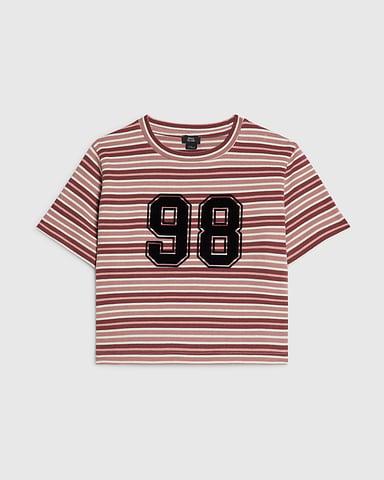 River Island Mädchen Crop-Top Rosa Streifen Nummer 98 Rundhalsausschnitt
