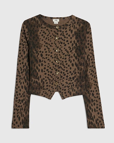River Island Mädchenoberteil Braun Leopardenprint Knopfleiste Geknöpft