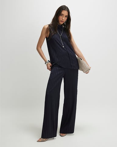 River Island Tunika-Cami für Damen Marineblau gestreift ärmellos mit Knopfleiste