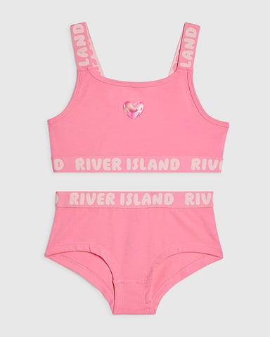 River Island Mädchen Crop-Top- und Slips-Set Rosa mit Trägern 2-teilig