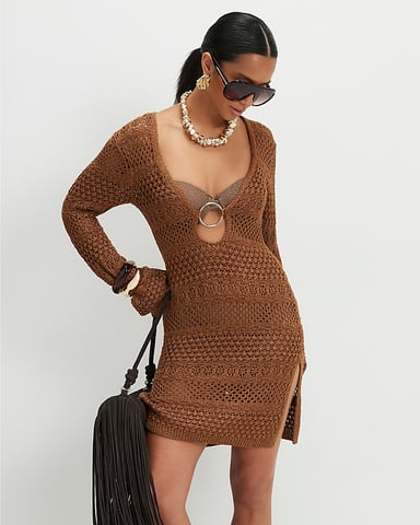 River Island Damen Mini-Strandkleid Petite Braun Metallic-Strick